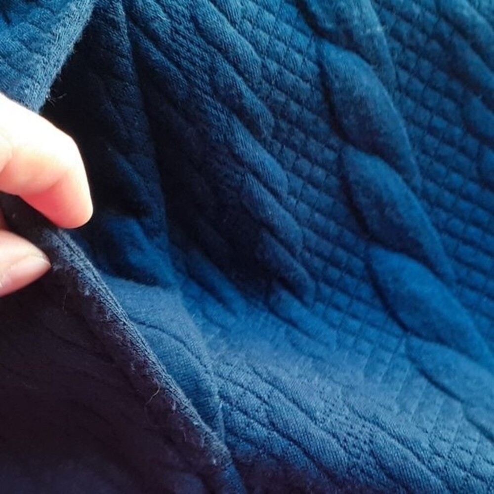 VTG. Liz Claiborne Navy Drawstring Kangaroo Pocket Cable Mockneck Sweater M - Picture 7 of 11